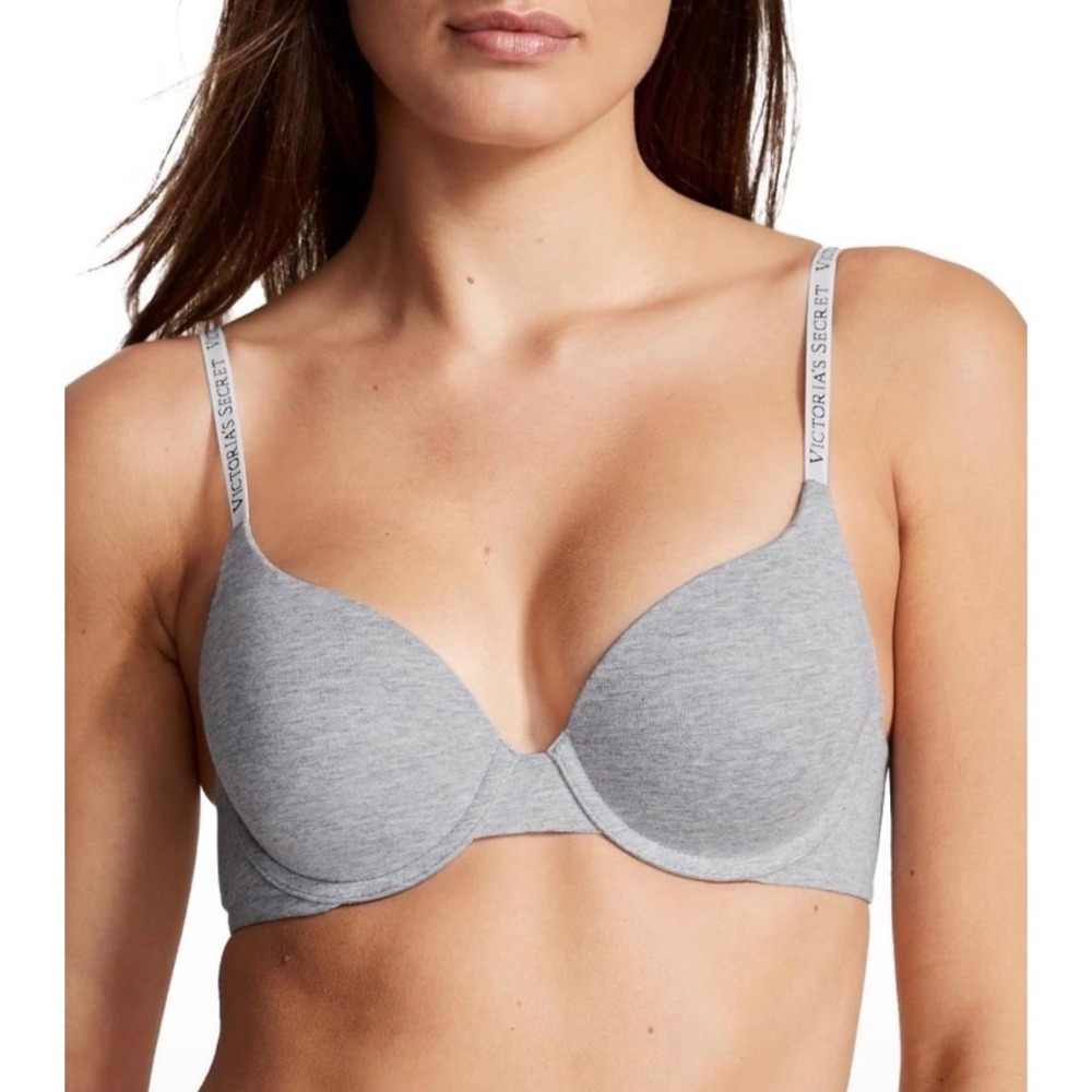 Victorias Secret Logo Strap T-Shirt Bra Heather Grey 34C 266030-51